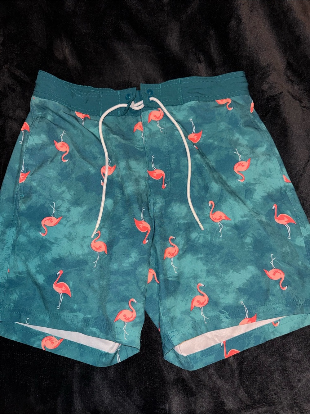 Old Navy Teal Swim Trunks with Pink Flamingo Print